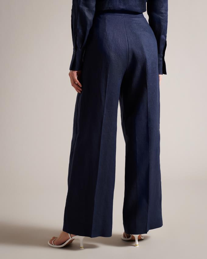 Pantalon Ted Baker Tailored Linen Wide Leg Bleu Marine Femme | VIH-11137255